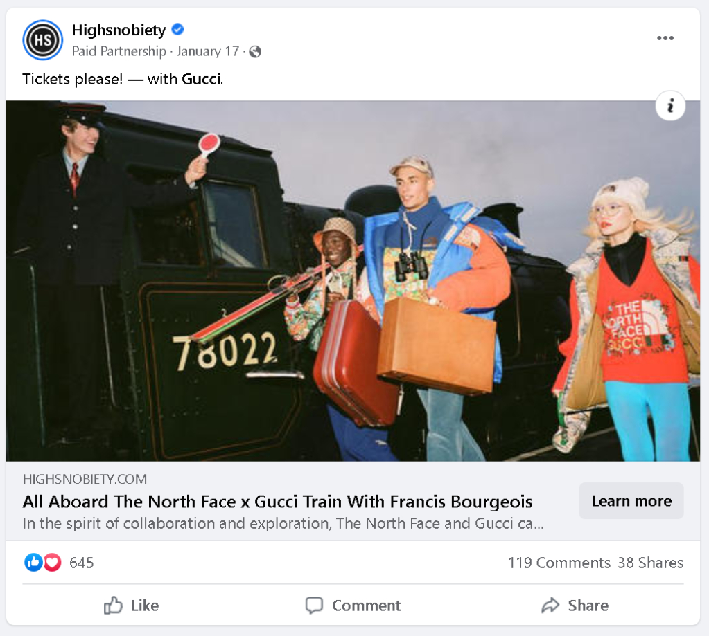 Highsnobiety Facebook Post Details